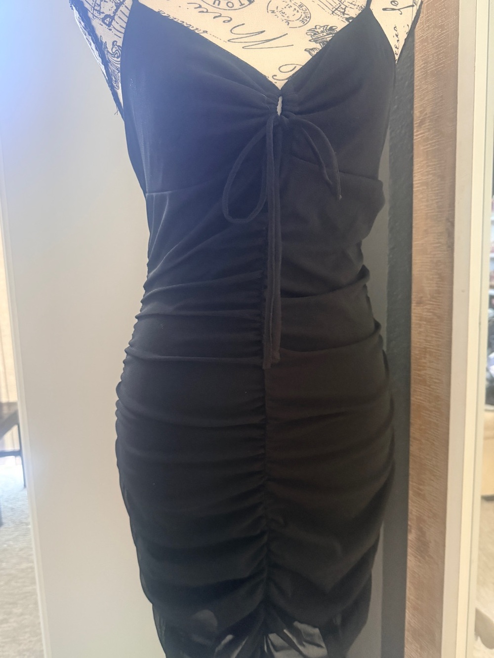 BP Black Ruched Tie-Front Spaghetti Strap Dress